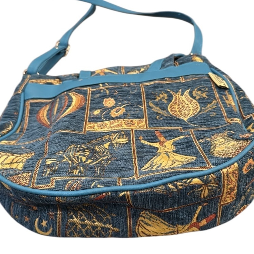 Motif Turkish Blue Tapestry & Vegan Leather Satchel Crossbody Bag - Picture 11 of 14